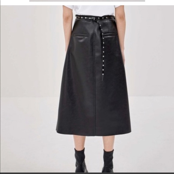 MO&Co Vertically Breasted Faux Leather Midi Skirt - Picture 4 of 10